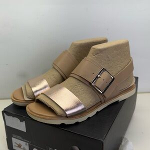 NIB Sorel Ella III Slingback Sandal Honest Beige Rose Gold Leather Strap Comfort